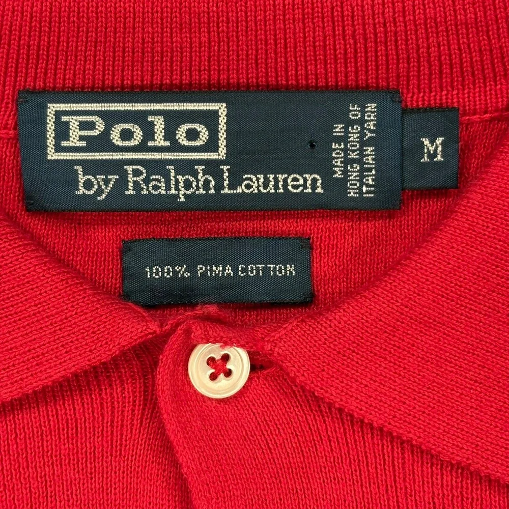 Vintage Polo Ralph Lauren Long Sleeve Polo Shirt‎ Mens M Red Pima Cotton 90s